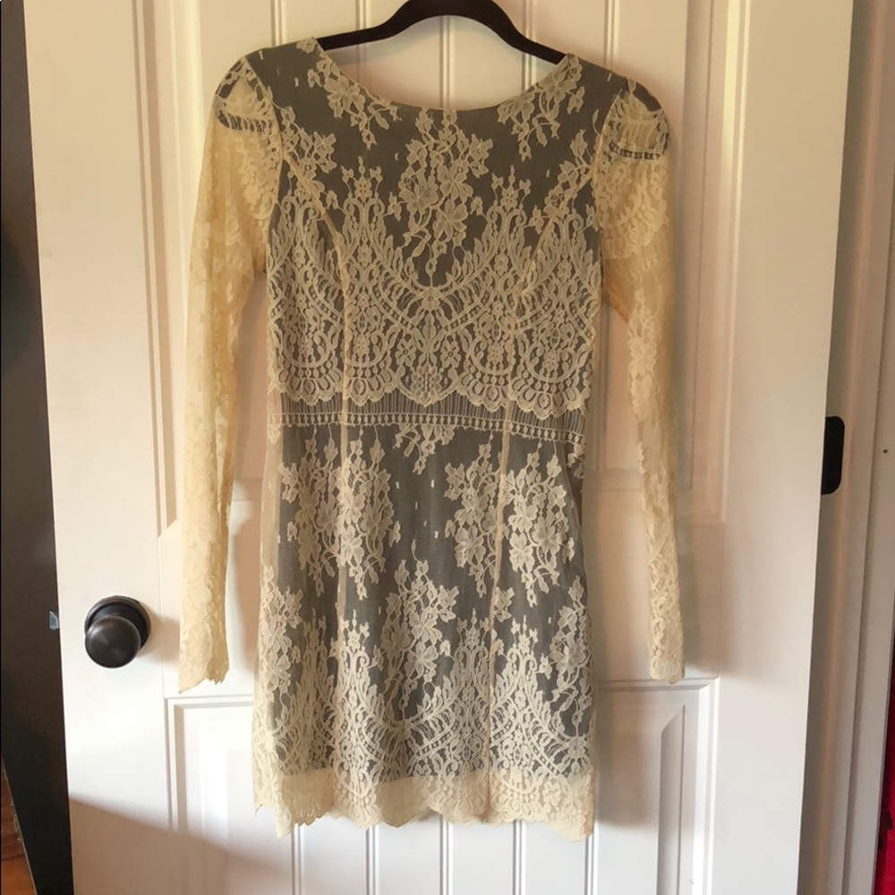 Free People cream  &dark olive green underlining